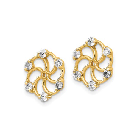 14k Yellow Gold Floral Stud Earrings with Diamond Accents and Pinwheel Design