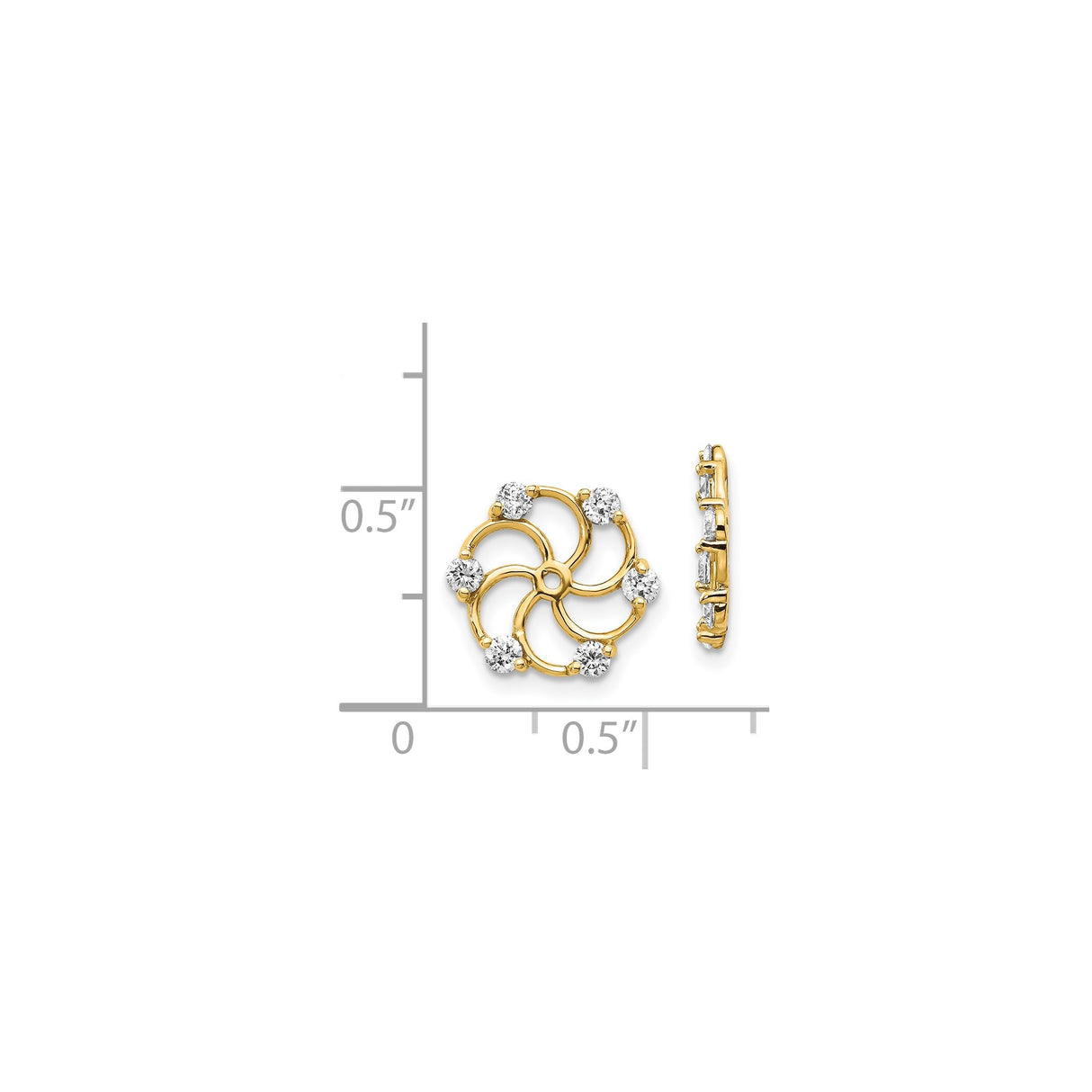 14k Yellow Gold Stud Earrings with Cubic Zirconia, Swirl Flower Design and Openwork Petals