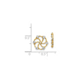 14k Yellow Gold Stud Earrings with Cubic Zirconia, Swirl Flower Design and Openwork Petals