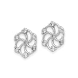 14k White Gold Floral Stud Earrings with Diamond Accents and Openwork Petal Design