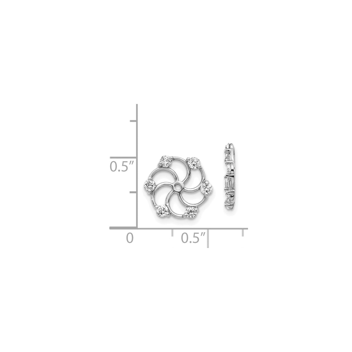 14k White Gold Floral Stud Earrings with Diamond Accents and Open Petal Design