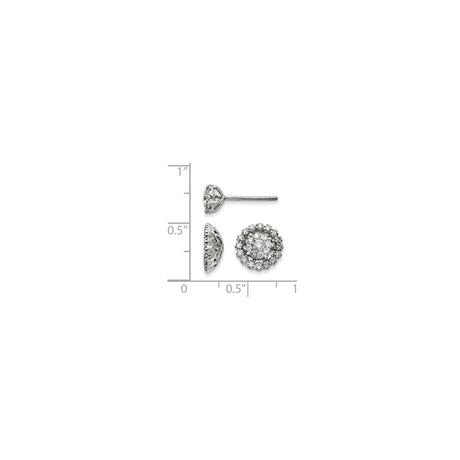 14k White Gold Diamond Cluster Stud Earrings with Floral Halo Setting for Women