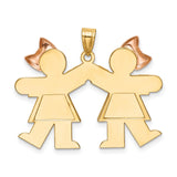 Double Girl Kids Pink Bow Charm Pendant in Real 14k Multi-Tone Gold