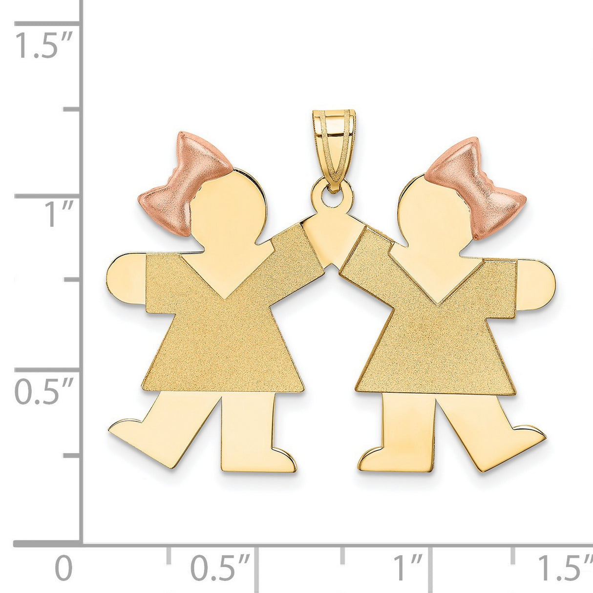 Double Girl Kids Pink Bow Charm Pendant in Real 14k Multi-Tone Gold