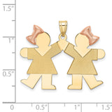 Double Girl Kids Pink Bow Charm Pendant in Real 14k Multi-Tone Gold