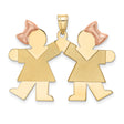 Double Girl Kids Pink Bow Charm Pendant in Real 14k Multi-Tone Gold