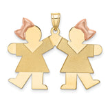 Double Girl Kids Pink Bow Charm Pendant in Real 14k Multi-Tone Gold