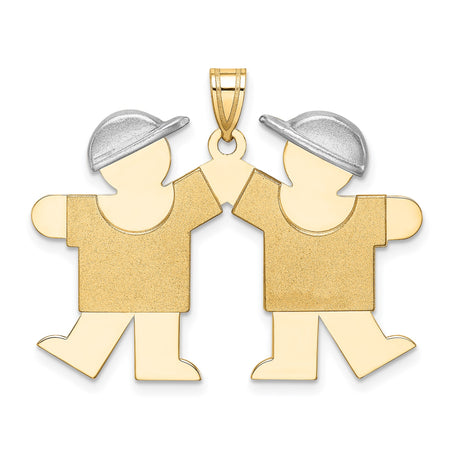 14k Two-Tone Gold Pendant with Figures and White Gold Hats, Family or Friendship Theme