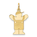 14k Yellow Gold Boy Figure Pendant with Overalls and Cap, Family Themed Charm