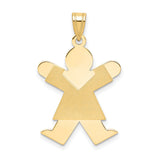 14k Yellow Gold Girl Shaped Pendant, Matte and Polished Finish, Symbolic Family Charm for Women