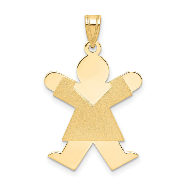 14k Yellow Gold Girl Shaped Pendant, Matte and Polished Finish, Symbolic Family Charm for Women