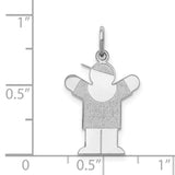14k White Gold Boy Charm Pendant with Cap and Raised Arms, Polished and Textured