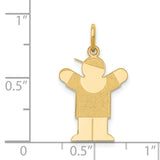 14k Yellow Gold Boy Pendant with Cap, Stylized Arms Raised Charm