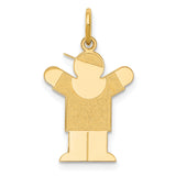 14k Yellow Gold Boy Pendant with Cap, Stylized Arms Raised Charm