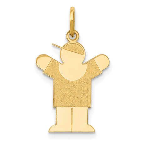 14k Yellow Gold Boy Pendant with Cap, Stylized Arms Raised Charm