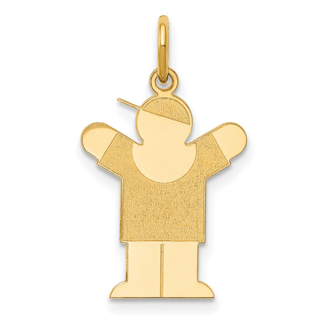 14k Yellow Gold Boy Pendant with Cap, Stylized Arms Raised Charm