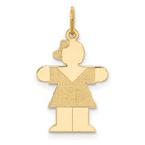14k Yellow Gold Girl Charm Pendant with Dress and Bow Cutout Silhouette Design