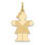 14k Yellow Gold Girl Charm Pendant with Dress and Bow Cutout Silhouette Design