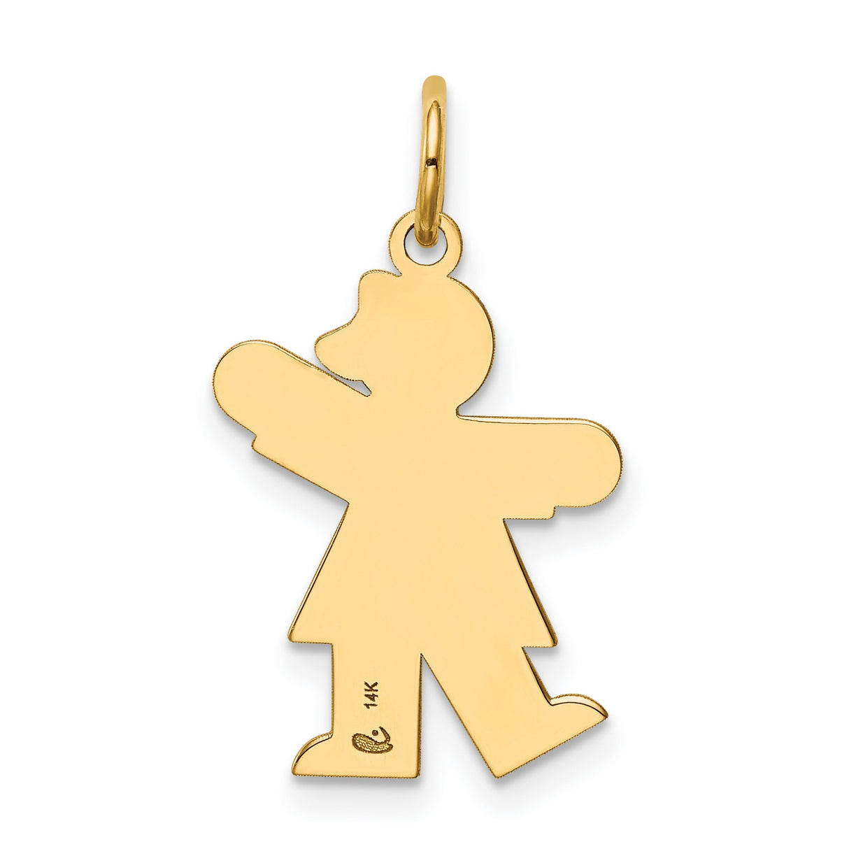 14k Yellow Gold Girl Charm Pendant with Stylized Dress and Bow, Minimalist Family Jewelry