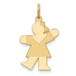 14k Yellow Gold Girl Charm Pendant with Stylized Dress and Bow, Minimalist Family Jewelry