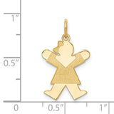 14k Yellow Gold Girl Charm Pendant with Textured Dress and Bow, Sentimental Keepsake Jewelry