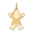 14k Yellow Gold Girl Charm Pendant with Textured Dress and Bow, Sentimental Keepsake Jewelry