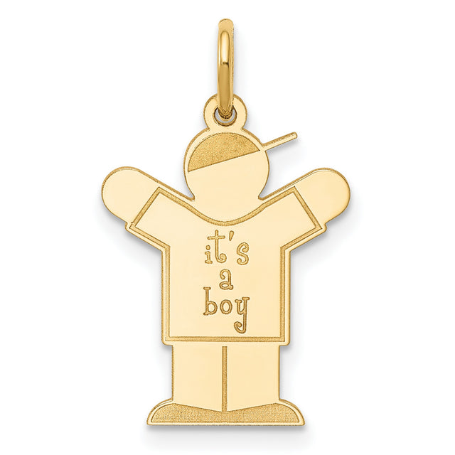 14k Yellow Gold Boy Pendant with Its a Boy Message, Baby Keepsake Charm for Mom or Grandmother