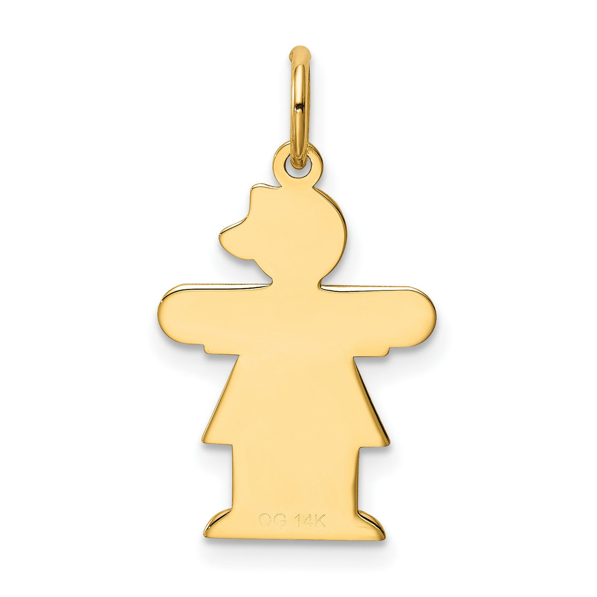 14k Yellow Gold Girl Shaped Pendant with Bow, Its a Girl Charm, Newborn Jewelry