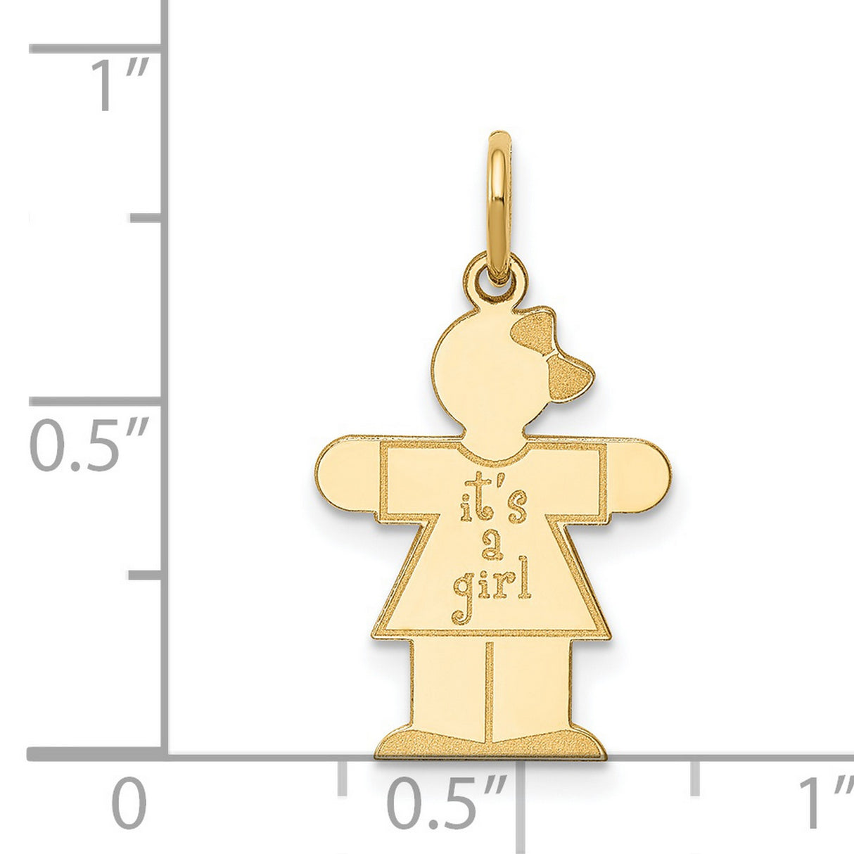14k Yellow Gold Girl Shaped Pendant with Bow, Its a Girl Charm, Newborn Jewelry