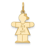 14k Yellow Gold Girl Shaped Pendant with Bow, Its a Girl Charm, Newborn Jewelry