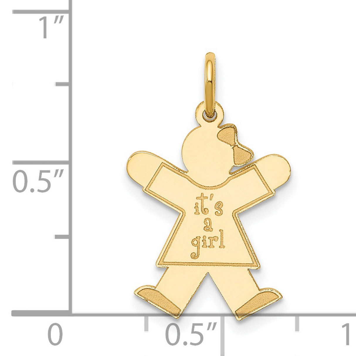 14k Yellow Gold Its a Girl Pendant Charm with Stylized Girl and Bow, Polished Finish for Women
