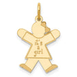 14k Yellow Gold Its a Girl Pendant Charm with Stylized Girl and Bow, Polished Finish for Women