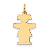 14k Yellow Gold Girl Silhouette Pendant with Pigtails and Dress, Family Charm for Women or Moms