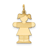 14k Yellow Gold Girl Silhouette Pendant with Pigtails and Dress, Family Charm for Women or Moms