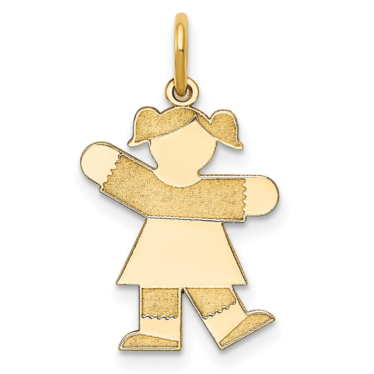 14k Yellow Gold Girl Pendant with Pigtails Dress Silhouette, Sentimental Family Charm