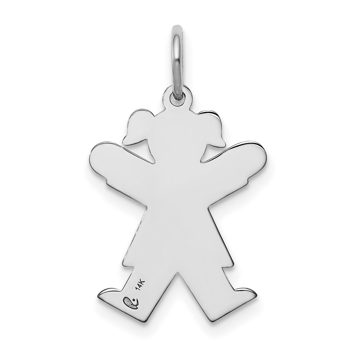 14k White Gold Girl Shape Pendant Charm with Polished Outline and Textured Details