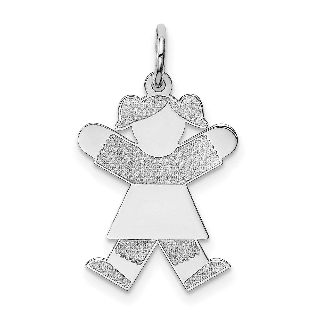 14k White Gold Girl Shape Pendant Charm with Polished Outline and Textured Details