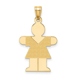 14k Yellow Gold Girl Shaped Pendant with Textured Dress, Minimalist Family Charm