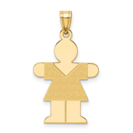 14k Yellow Gold Girl Shaped Pendant with Textured Dress, Minimalist Family Charm