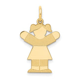 14k Yellow Gold Girl Pendant with Pigtails and Outstretched Arms, Family Charm Keepsake