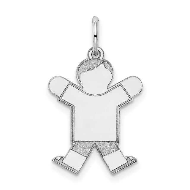 14k White Gold Boy Pendant Charm, Etched Figure Design, Symbol of Motherhood and Family