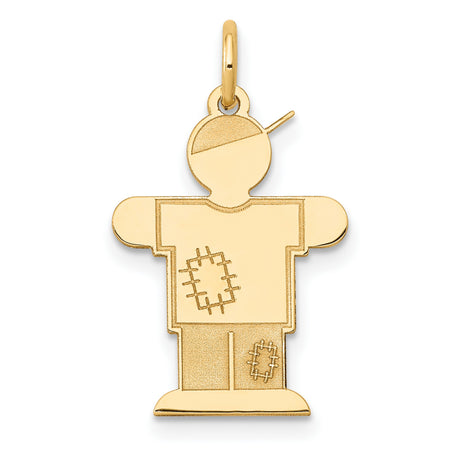 14k Yellow Gold Boy Charm Pendant with Stitched Engraving and Sideways Cap