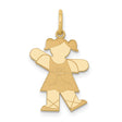 14k Yellow Gold Girl Pendant Charm with Dress and Pigtails, Symbol of Love and Family