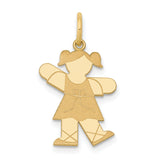 14k Yellow Gold Girl Pendant Charm with Dress and Pigtails, Symbol of Love and Family