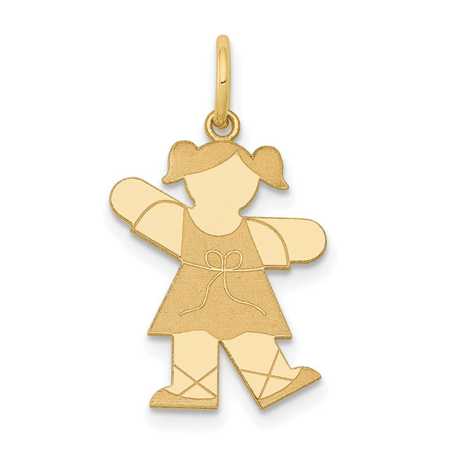 14k Yellow Gold Girl Pendant Charm with Dress and Pigtails, Symbol of Love and Family