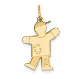 14k Yellow Gold Boy Charm Pendant with Cap and Patchwork Detail, Sentimental Family Jewelry