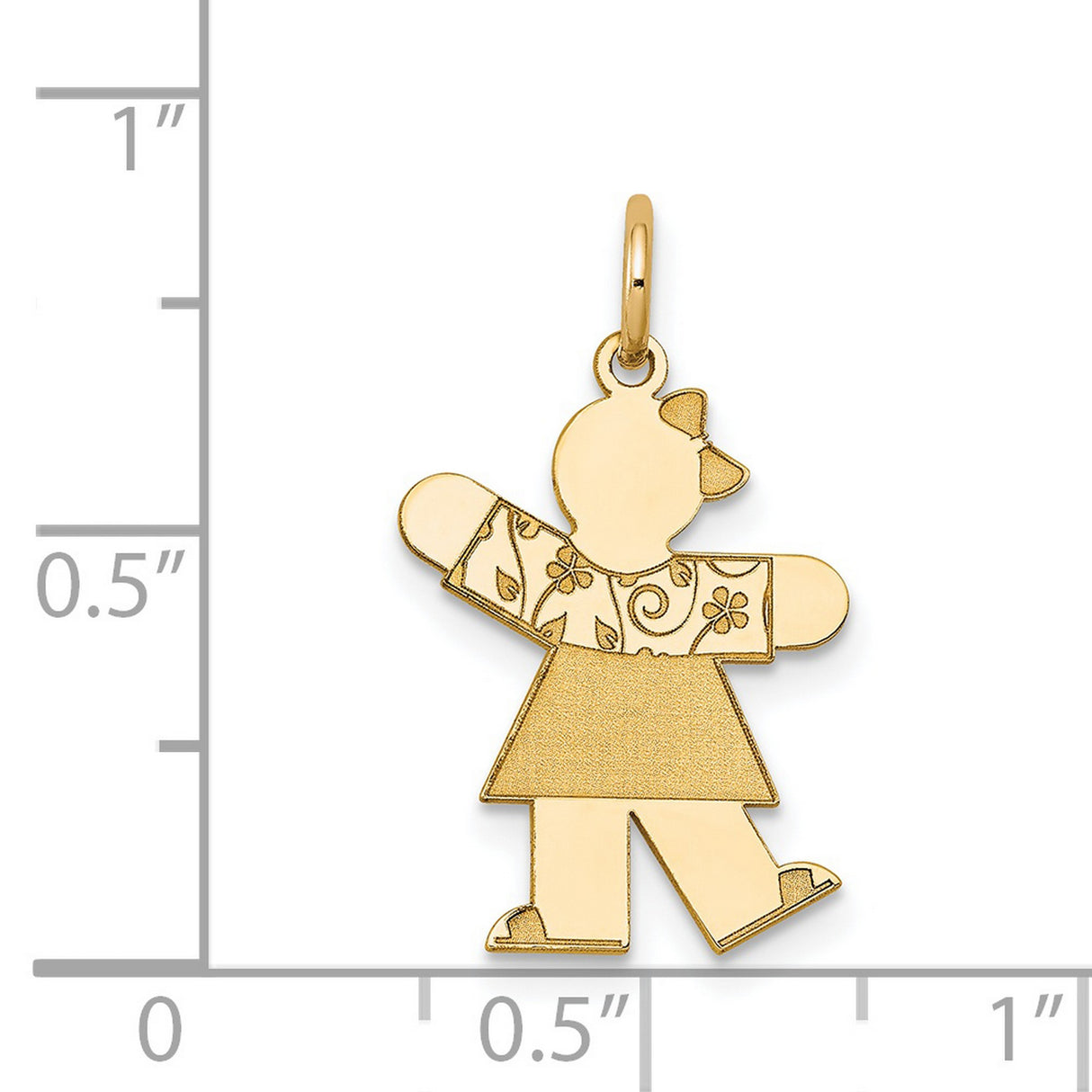14k Yellow Gold Girl Pendant with Cutout Design and Bow Detail, Floral Family Charm