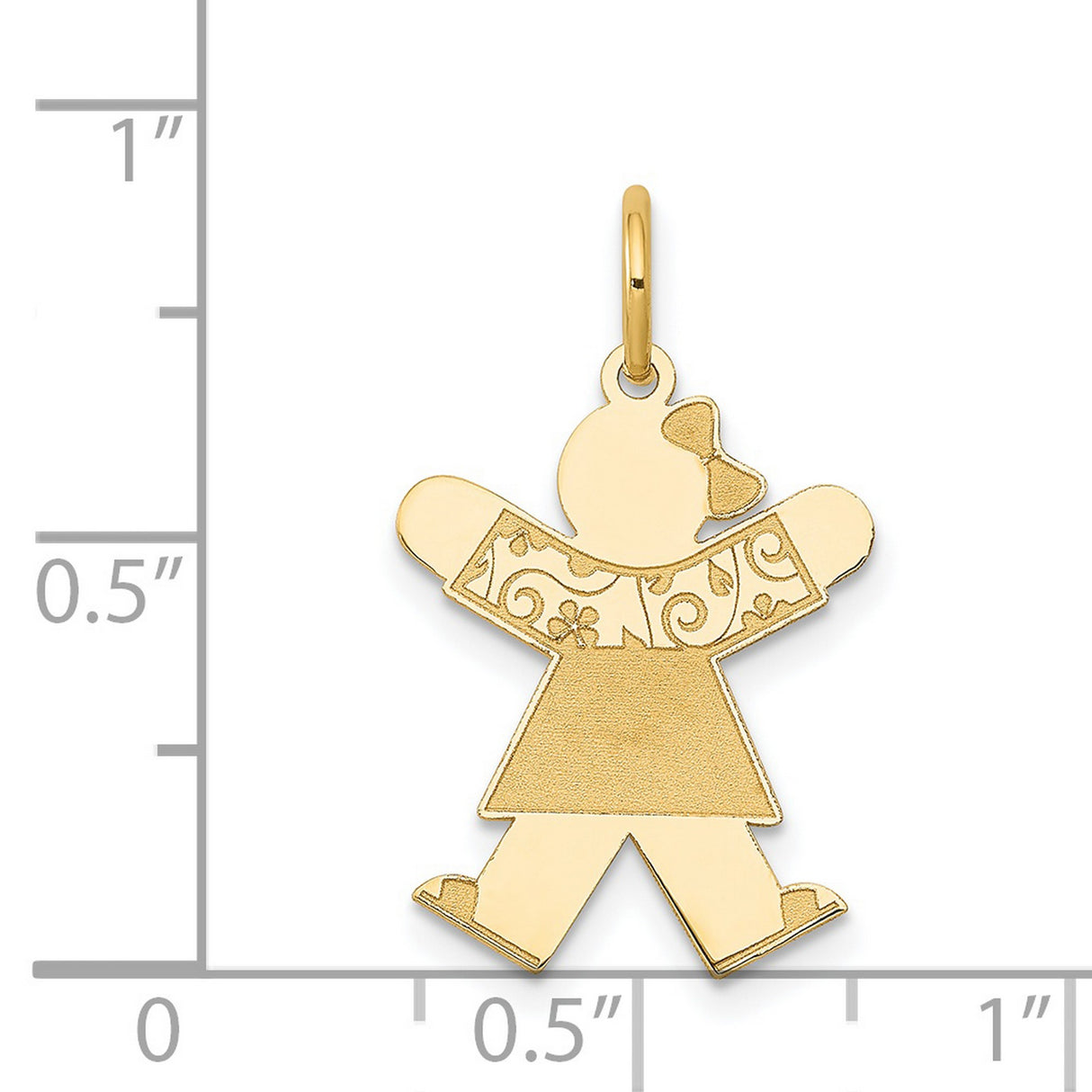 14k Yellow Gold Girl Pendant Charm with Floral Swirl Engraving, Symbolic Daughter Figure