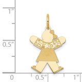 14k Yellow Gold Girl Pendant Charm with Floral Swirl Engraving, Symbolic Daughter Figure