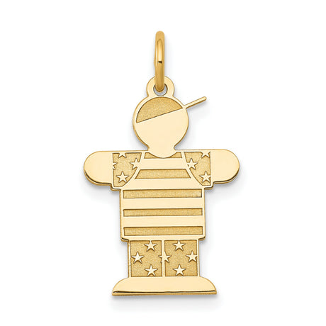 14k Yellow Gold Boy Charm Pendant with Striped Shirt and Sideways Cap Design